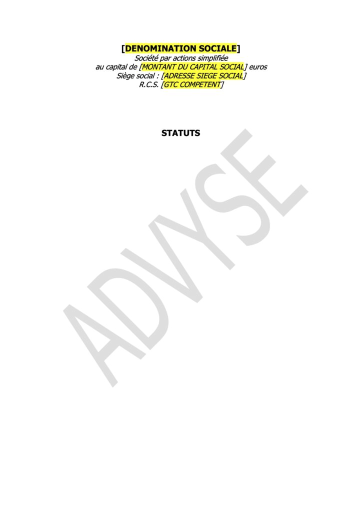Couverture du modèle de statuts d’EURL