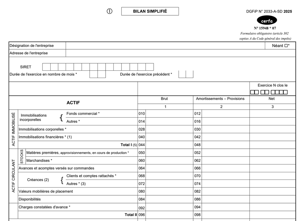 Formulaire 2033-SD – Liasse fiscale simplifiée BIC/IS