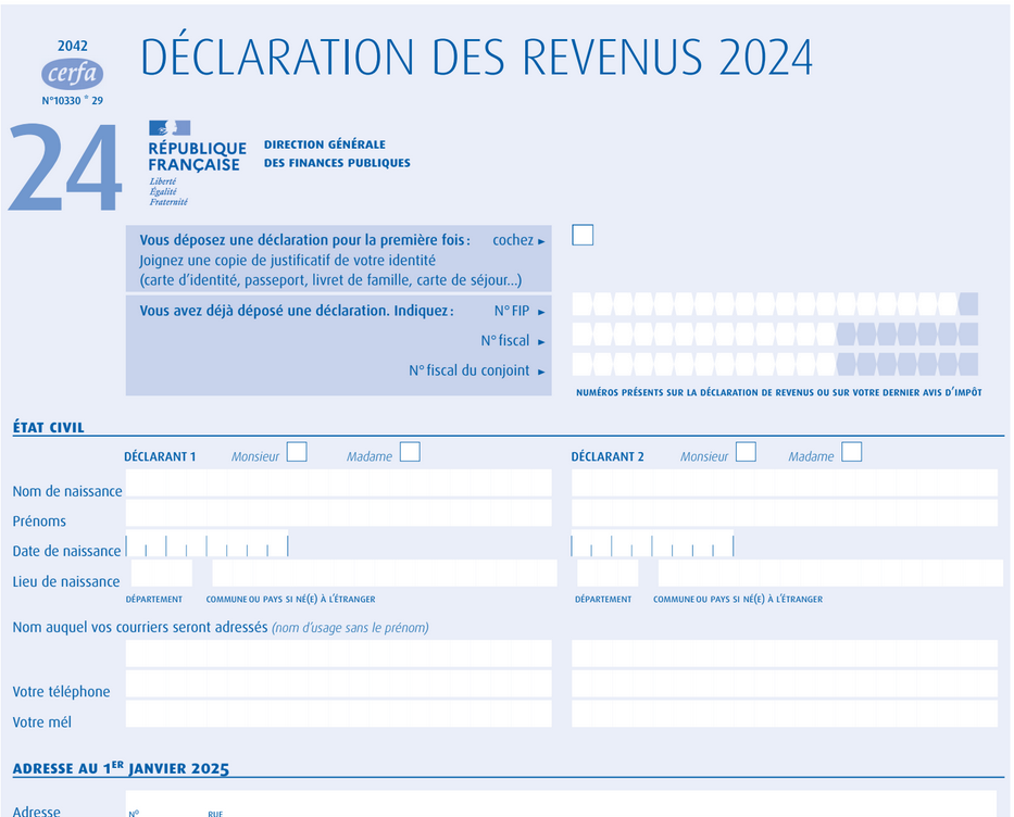 modèle de déclaration d’impôt sur le revenu formulaire 2042