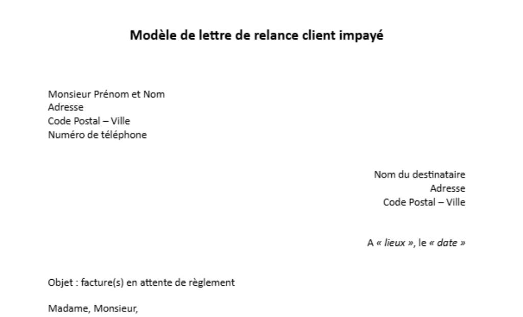 Modèle de lettre de relance client impayé